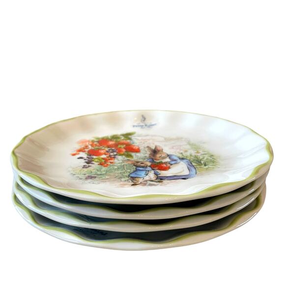 Beatrix Potter Peter Rabbit and Mother Strawberry 8” Salad Plates Set of 4 NEW - Picture 5 of 12